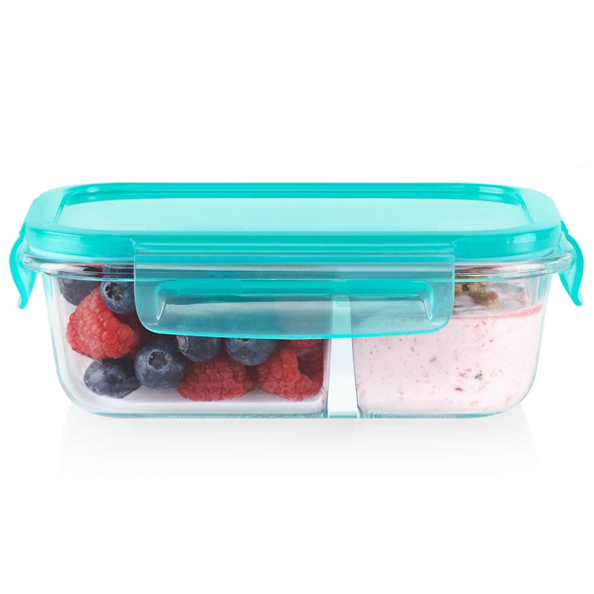 Pyrex® MealBox™ 2.3-cup Divided Glass Food Storage Container with Turquoise Lid - Image 2