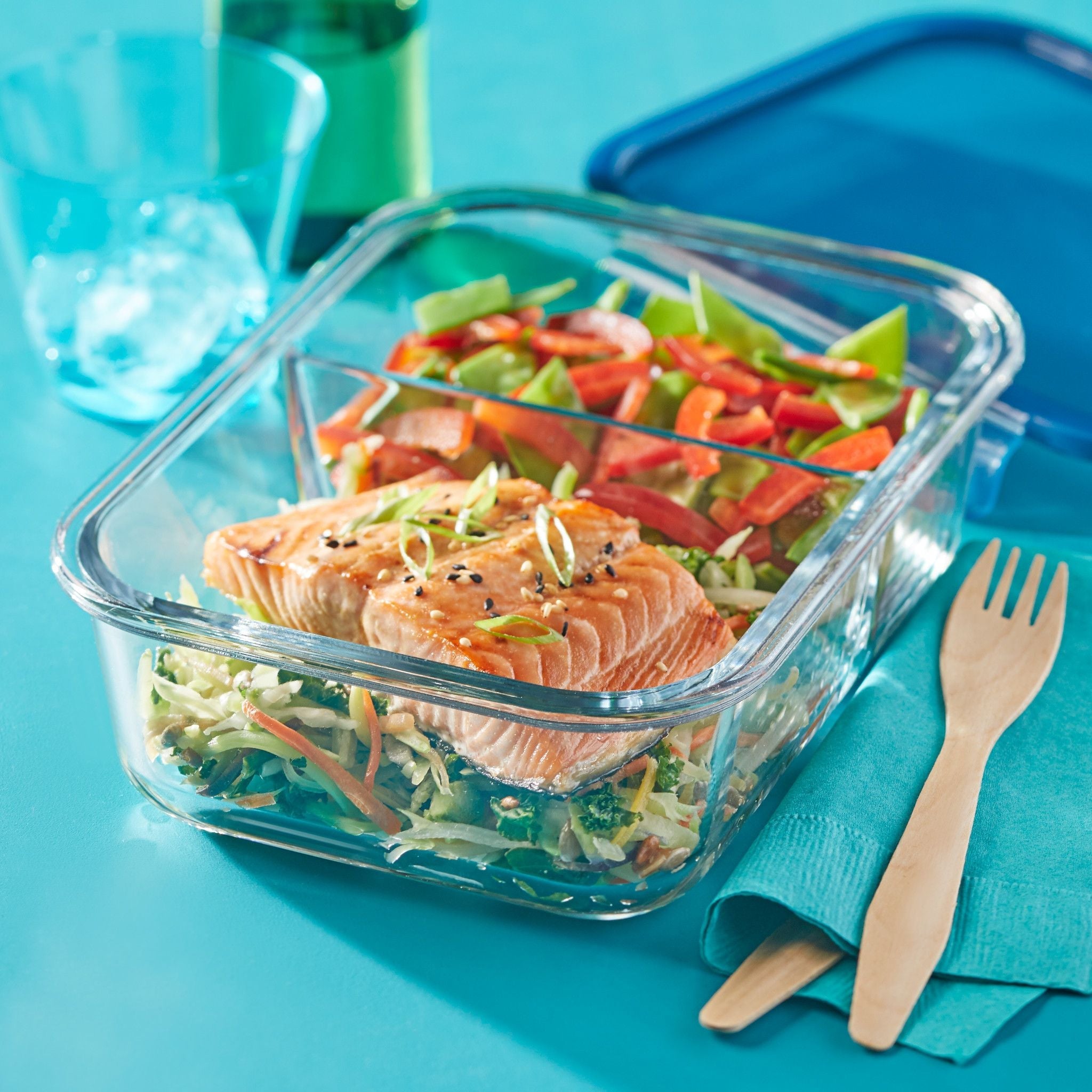 Pyrex® MealBox™ 5.8-cup Divided Glass Food Storage Container with Blue Lid - Image 3
