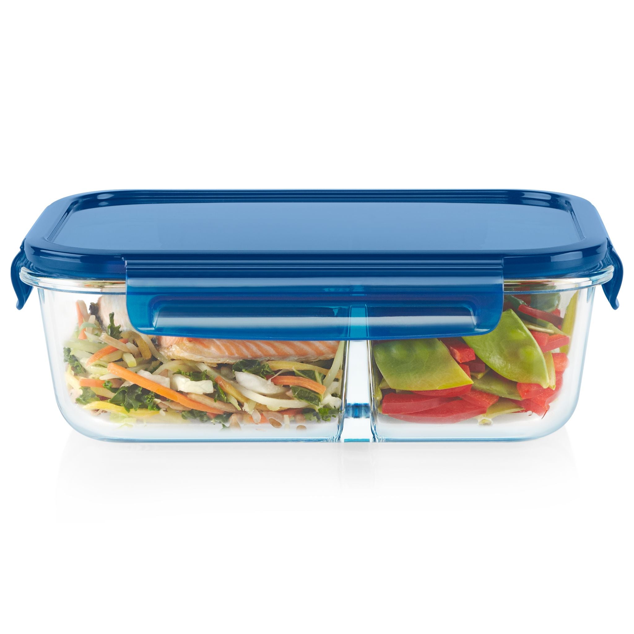 Pyrex® MealBox™ 5.8-cup Divided Glass Food Storage Container with Blue Lid - Image 2