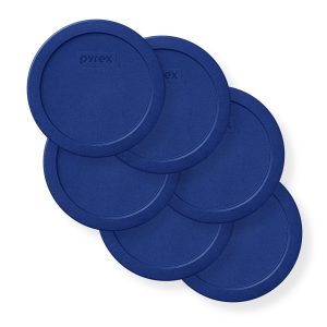 Pyrex® 4-cup Round Dark Blue Plastic Lids. 6-pack