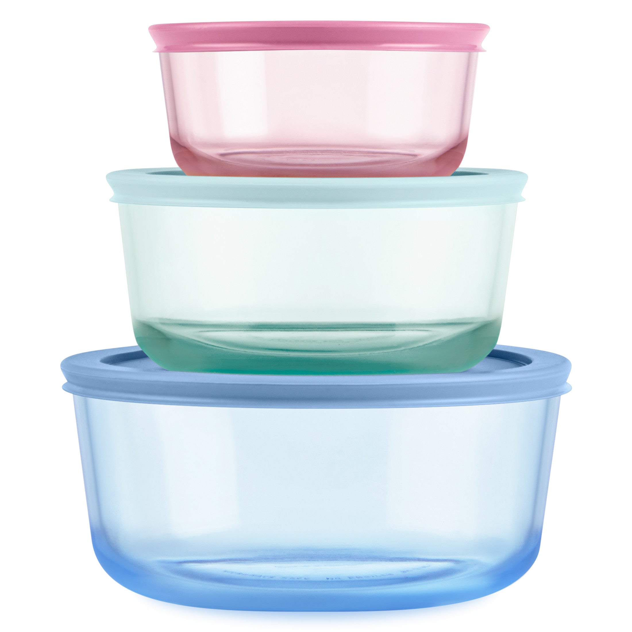 Pyrex® Simply Store® Tinted Glass Round Storage Containers. 6-pc Set. Mixed Colors