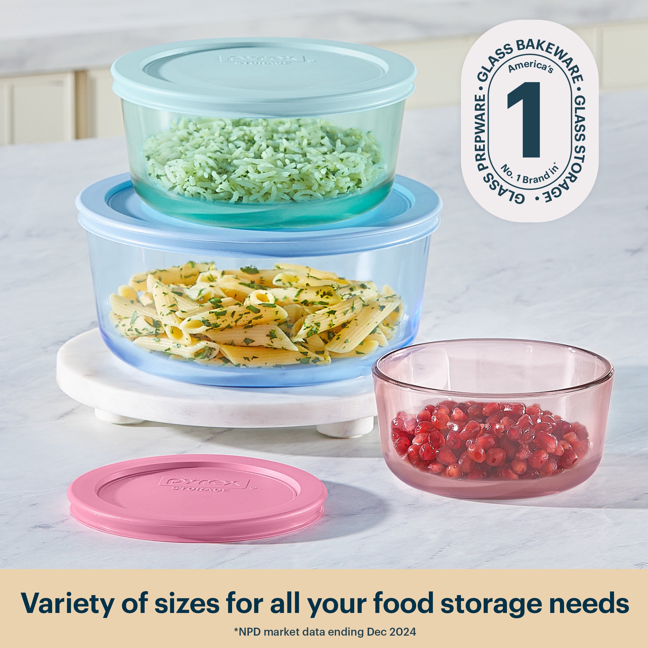 Pyrex® Simply Store® Tinted Glass Round Storage Containers. 6-pc Set. Mixed Colors - Image 3