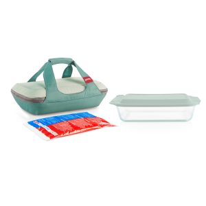 Pyrex® Deep Portable 4-piece Glass Baking Dish Set Portable Set. Green Sage Lid