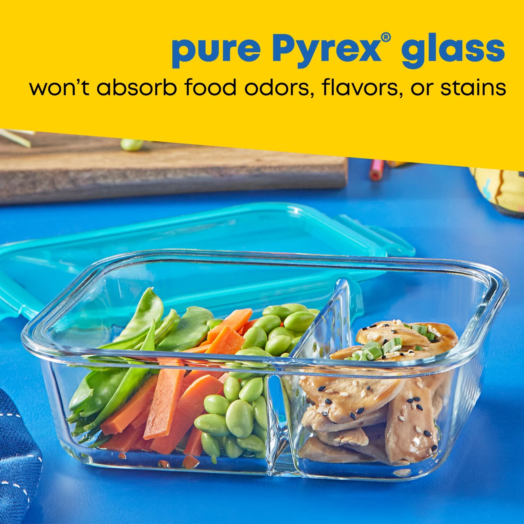 Pyrex® MealBox™ 2.3-cup Divided Glass Food Storage Container with Turquoise Lid - Image 3