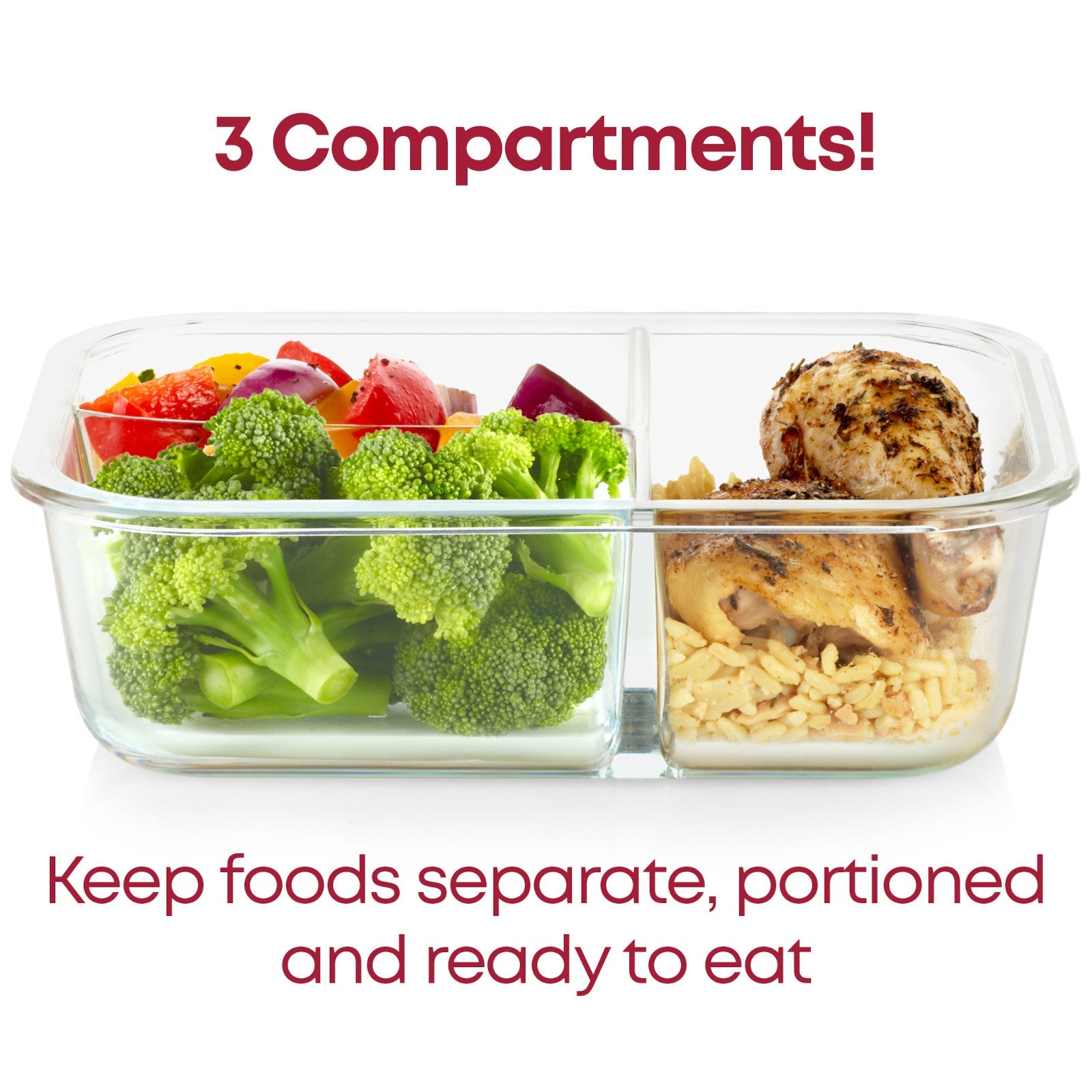 Pyrex® MealBox™ 5.5-cup Divided Glass Food Storage Container with Green Lid - Image 4