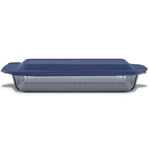 Pyrex® Colors Sculpted Tinted 9 x 13 Baking Dish with Plastic Lid. Smoke