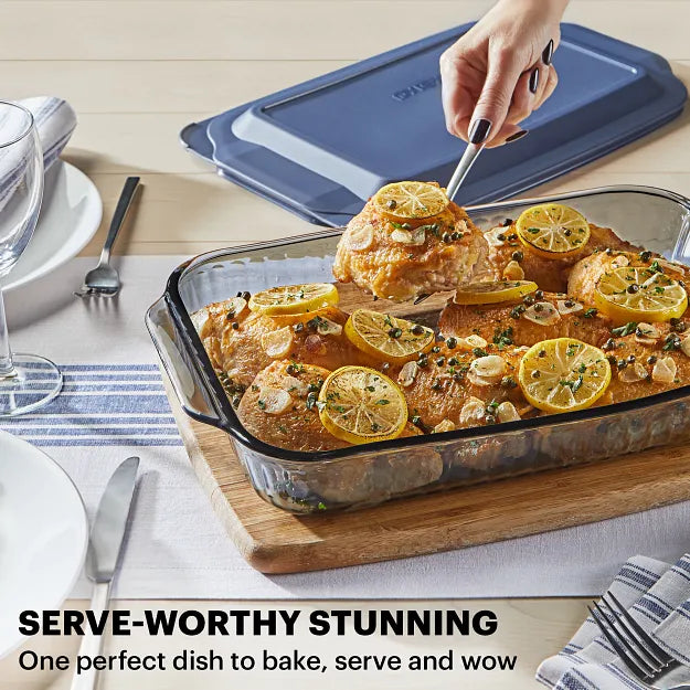 Pyrex® Colors Sculpted Tinted 4-piece Baking Set with Plastic Lids. Smoke - Image 2