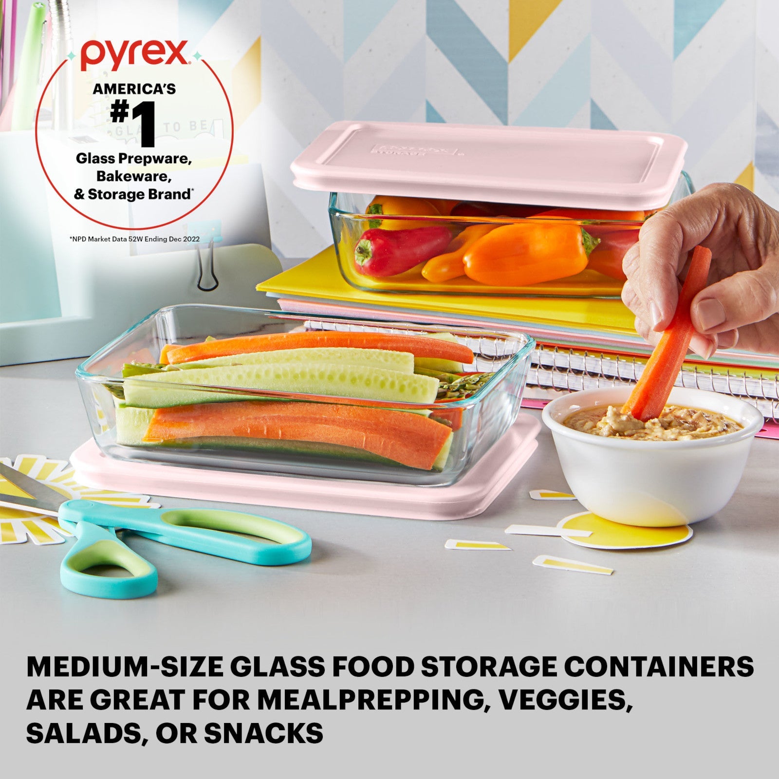 Pyrex® Simply Store® 4-piece 3-cup Rectangle Glass Storage Set with Pink Lids - Image 2
